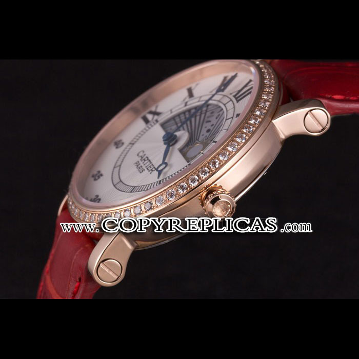 Cartier Moonphase Rose Gold Watch with Red Leather Band ct253 CTR5944 - Photo-3