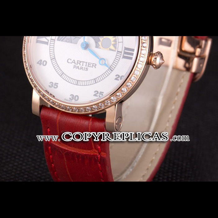 Cartier Moonphase Rose Gold Watch with Red Leather Band ct253 CTR5944 - Photo-4