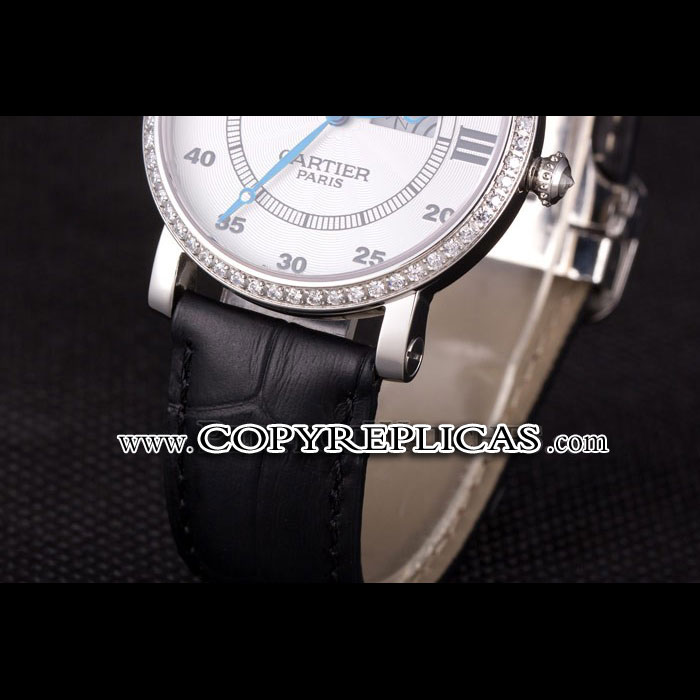 Cartier Moonphase Silver Watch with Black Leather Band ct255 CTR5945 - Photo-4