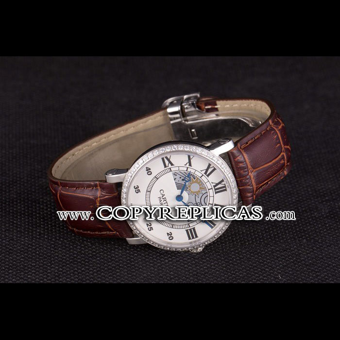 Cartier Moonphase Silver Watch with Brown Leather Band ct256 CTR5946 - Photo-2