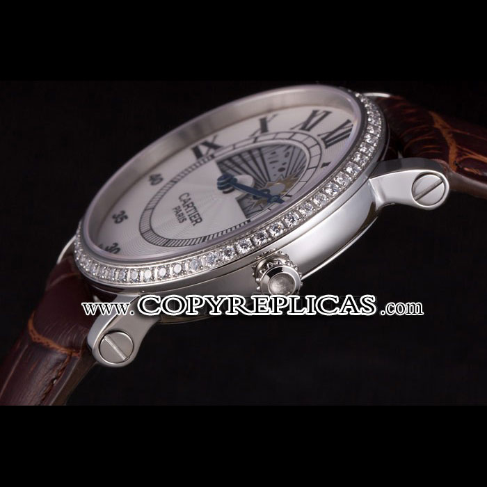 Cartier Moonphase Silver Watch with Brown Leather Band ct256 CTR5946 - Photo-3