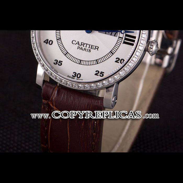 Cartier Moonphase Silver Watch with Brown Leather Band ct256 CTR5946 - Photo-4
