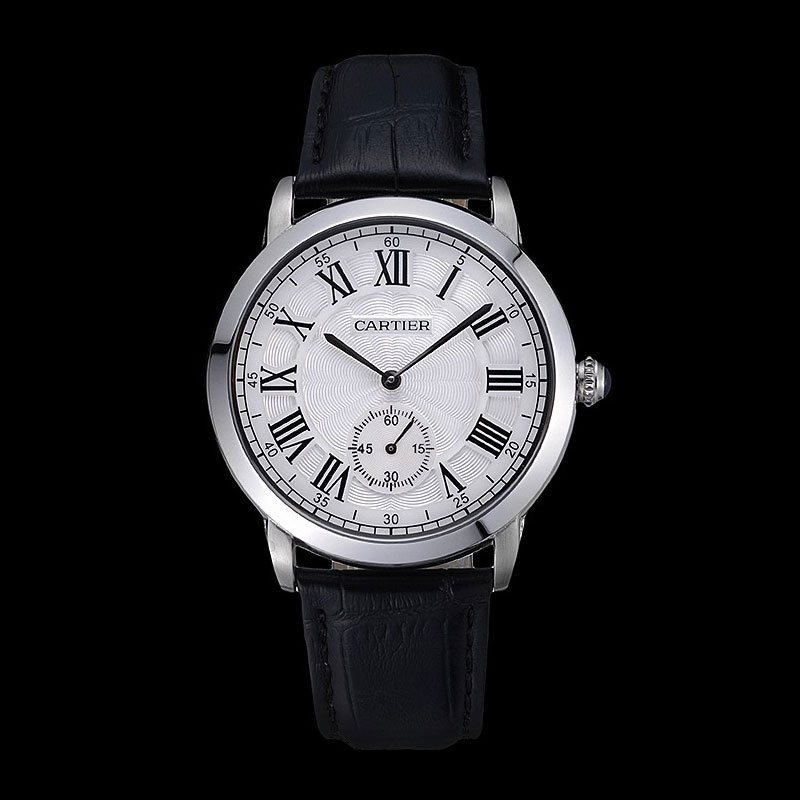 Cartier Ronde Louis White Dial Black Leather Strap CTR5950