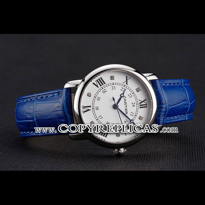 Cartier Ronde White Dial Diamond Hour Marks Stainless Steel Case Blue Leather Strap CTR5951 - Photo-2