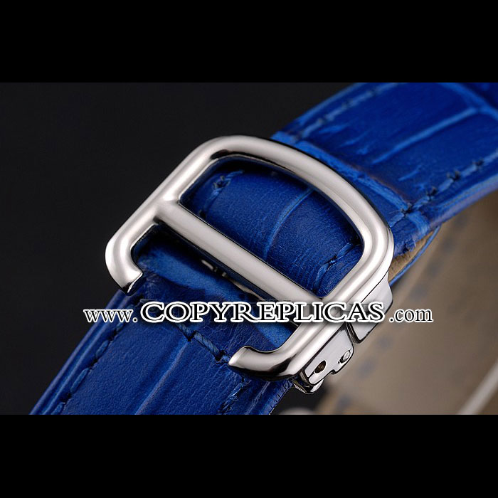 Cartier Ronde White Dial Diamond Hour Marks Stainless Steel Case Blue Leather Strap CTR5951 - Photo-3