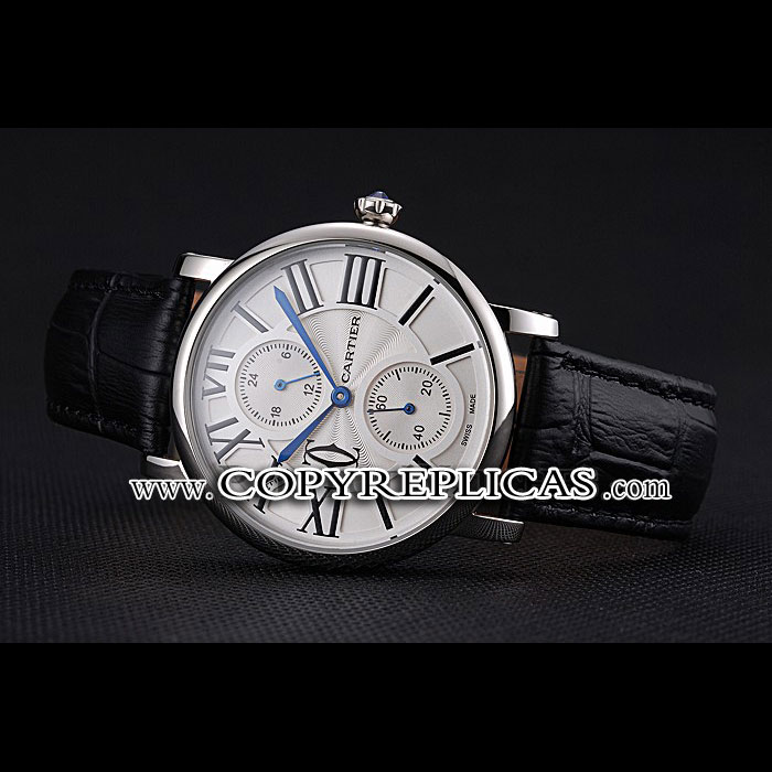 Cartier Ronde Second Time Zone White Dial Stainless Steel Case Black Leather Strap CTR5954 - Photo-2
