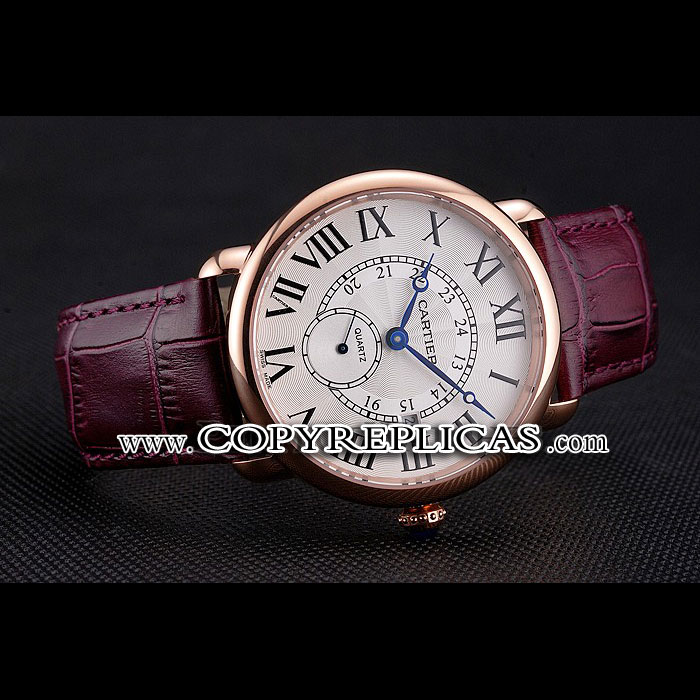 Cartier Ronde Louis Cartier White Dial Gold Case Purple Leather Strap CTR5955 - Photo-2