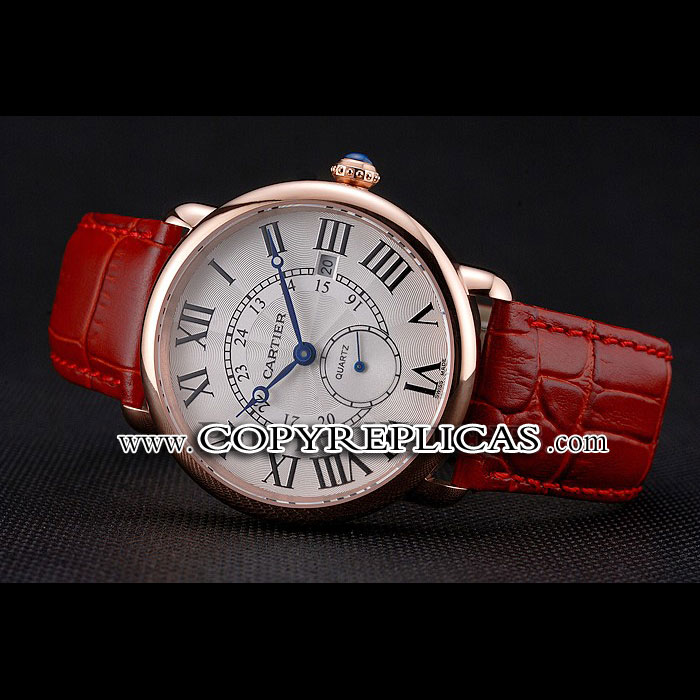 Cartier Ronde Louis Cartier White Dial Gold Case Red Leather Strap CTR5957 - Photo-2