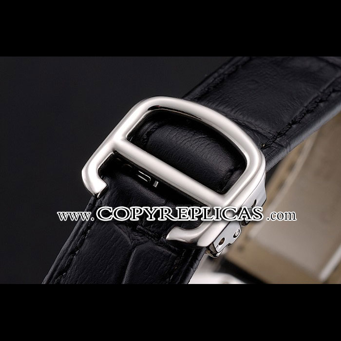 Cartier Ronde White Dial Diamond Hour Marks Stainless Steel Case Black Leather Strap CTR5958 - Photo-3