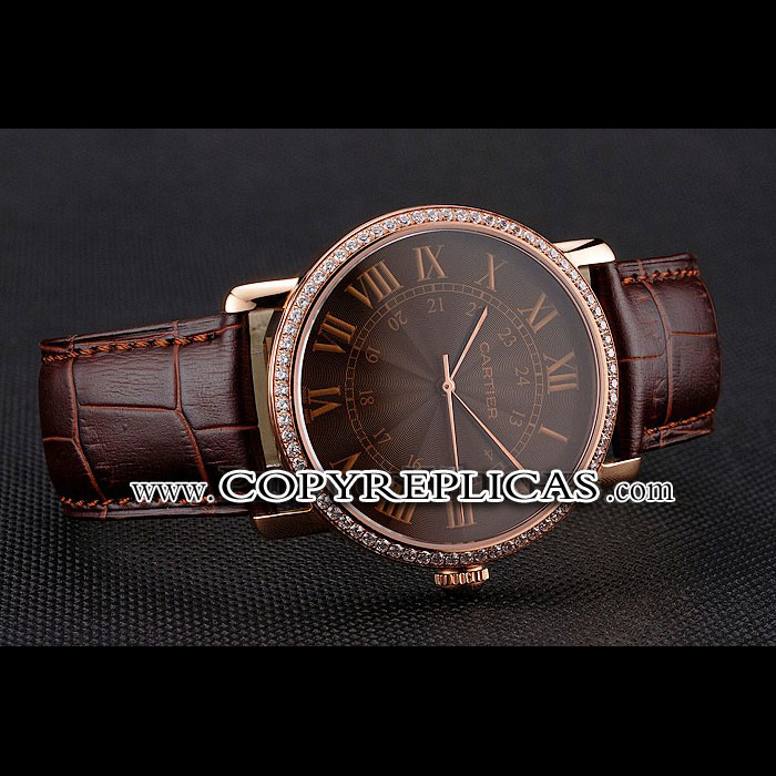 Cartier Ronde Solo Brown Dial Diamond Bezel Rose Gold Case Brown Leather Strap CTR5959 - Photo-2