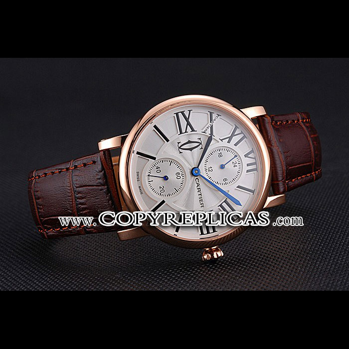 Cartier Ronde Second Time Zone White Dial Gold Case Brown Leather Strap CTR5961 - Photo-2