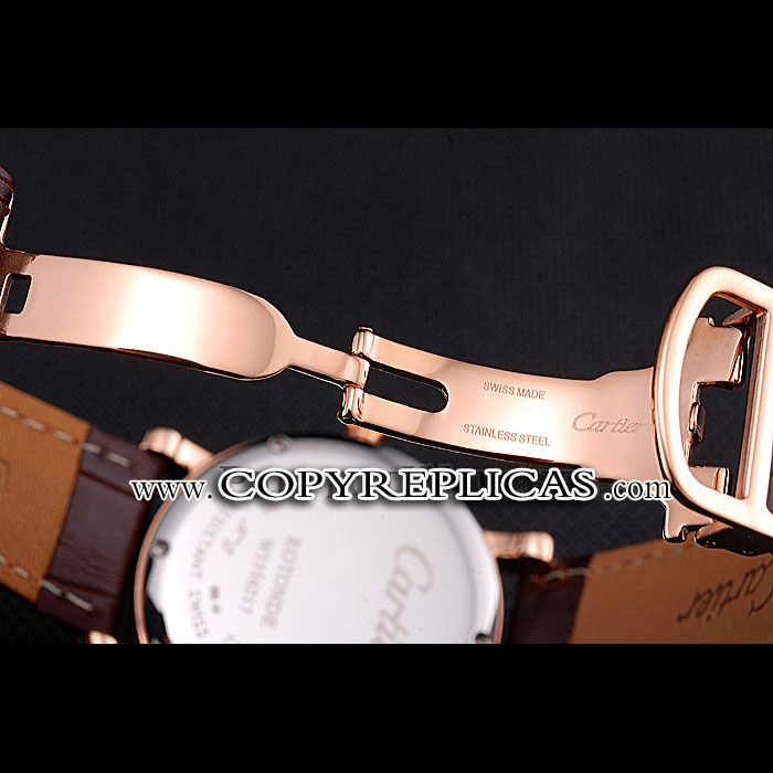 Cartier Ronde Second Time Zone White Dial Gold Case Brown Leather Strap CTR5961 - Photo-4
