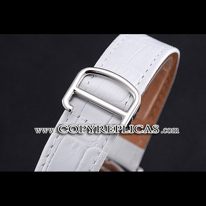 Cartier Ronde Second Time Zone White Dial Stainless Steel Diamonds White Leather Strap CTR5962 - Photo-3