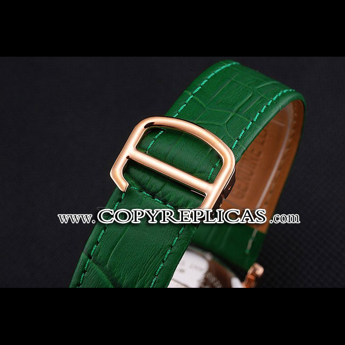 Cartier Ronde Second Time Zone White Dial Gold Case With Diamonds Green Leather Strap CTR5965 - Photo-3