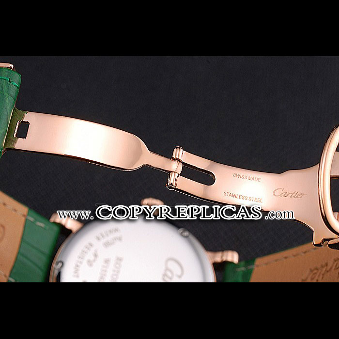 Cartier Ronde Second Time Zone White Dial Gold Case With Diamonds Green Leather Strap CTR5965 - Photo-4