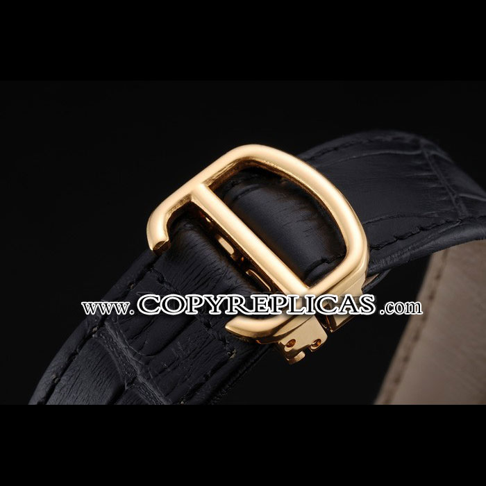 Swiss Cartier Ronde Solo Black Dial Gold Diamond Case Black Leather Strap CTR5967 - Photo-3