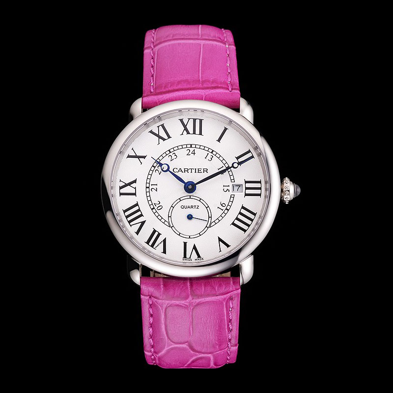Cartier Ronde Louis Cartier White Dial Stainless Steel Case Fuchsia Leather Strap CTR5970