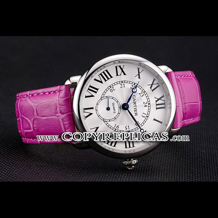 Cartier Ronde Louis Cartier White Dial Stainless Steel Case Fuchsia Leather Strap CTR5970 - Photo-2