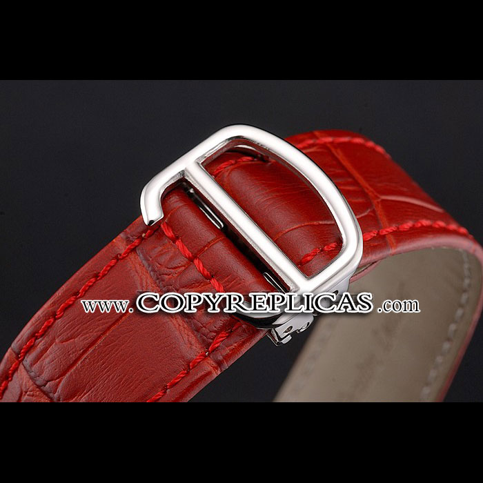 Cartier Ronde Louis Cartier White Dial Stainless Steel Diamond Bezel Red Leather Strap CTR5971 - Photo-3