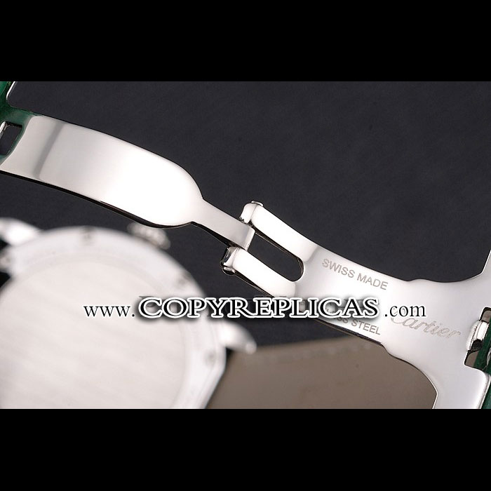 Cartier Ronde Louis Cartier White Dial Stainless Steel Diamond Bezel Green Leather Strap CTR5972 - Photo-4