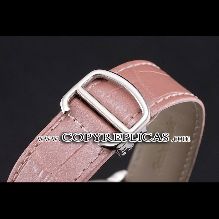 Cartier Ronde Louis Cartier White Dial Stainless Steel Diamond Bezel Pink Leather Strap CTR5973 - Photo-3