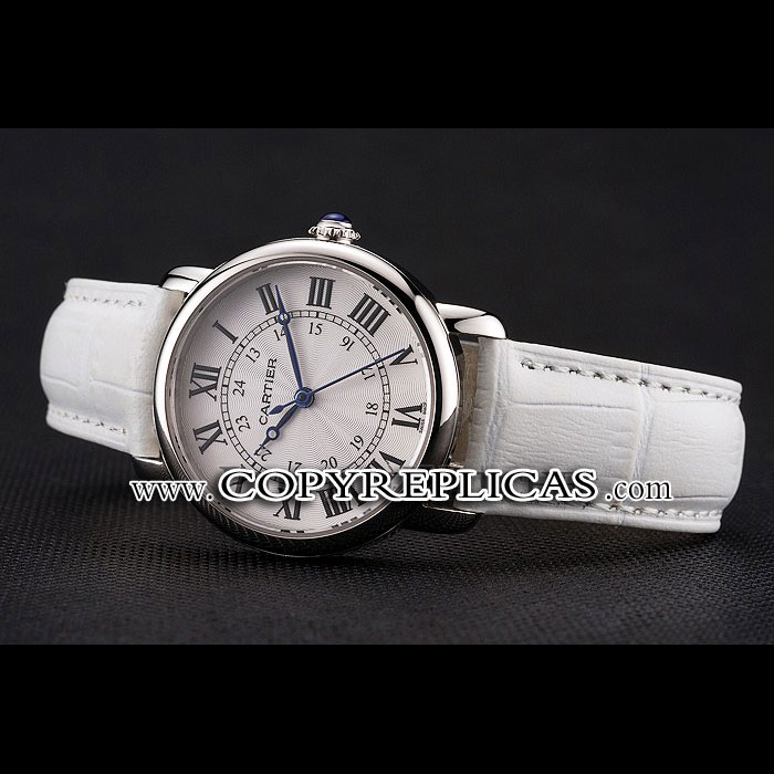 Cartier Ronde White Dial Stainless Steel Case White Leather Strap CTR5975 - Photo-2