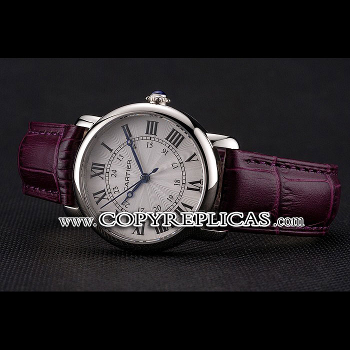 Cartier Ronde White Dial Stainless Steel Case Purple Leather Strap CTR5976 - Photo-2