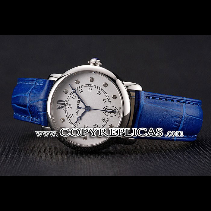 Cartier Ronde White Dial Diamond Hour Marks Stainless Steel Case Blue Leather Strap CTR5977 - Photo-2
