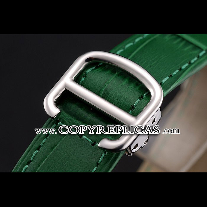 Cartier Ronde White Dial Diamond Bezel Stainless Steel Case Green Leather Strap CTR5978 - Photo-3