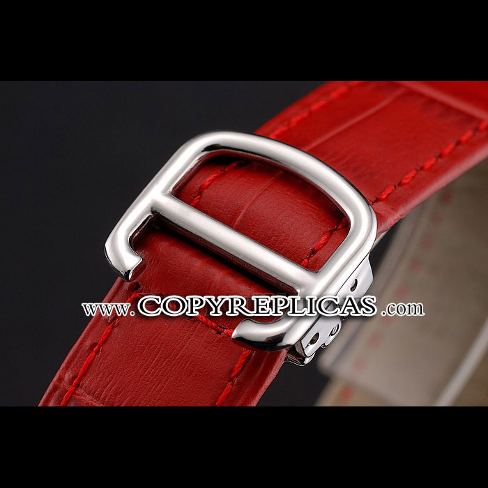 Cartier Ronde White Dial Diamond Bezel Stainless Steel Case Red Leather Strap CTR5979 - Photo-3