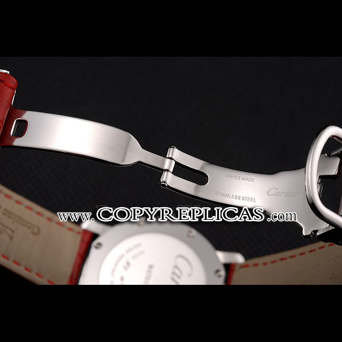 Cartier Ronde White Dial Diamond Bezel Stainless Steel Case Red Leather Strap CTR5979 - Photo-4