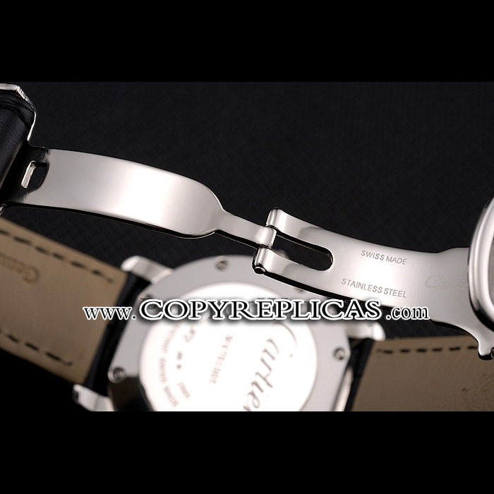 Cartier Ronde Black Dial Diamond Bezel Stainless Steel Case Black Leather Strap CTR5981 - Photo-4