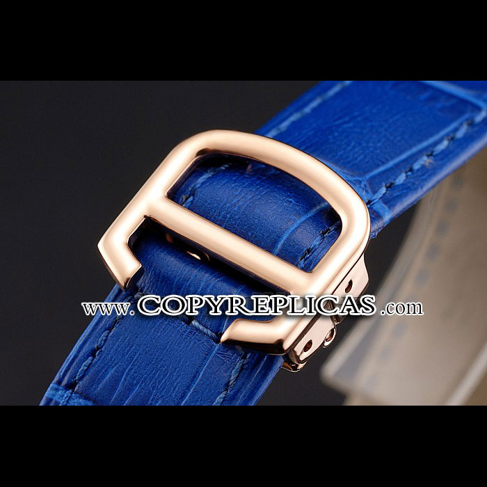 Cartier Ronde White Dial Diamond Bezel Rose Gold Case Blue Leather Strap CTR5982 - Photo-3