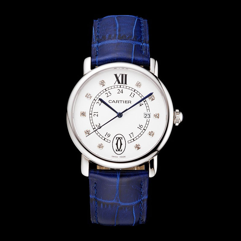 Cartier Ronde Solo White Dial Diamond Hour Marks Stainless Steel Case Blue Strap CTR5984
