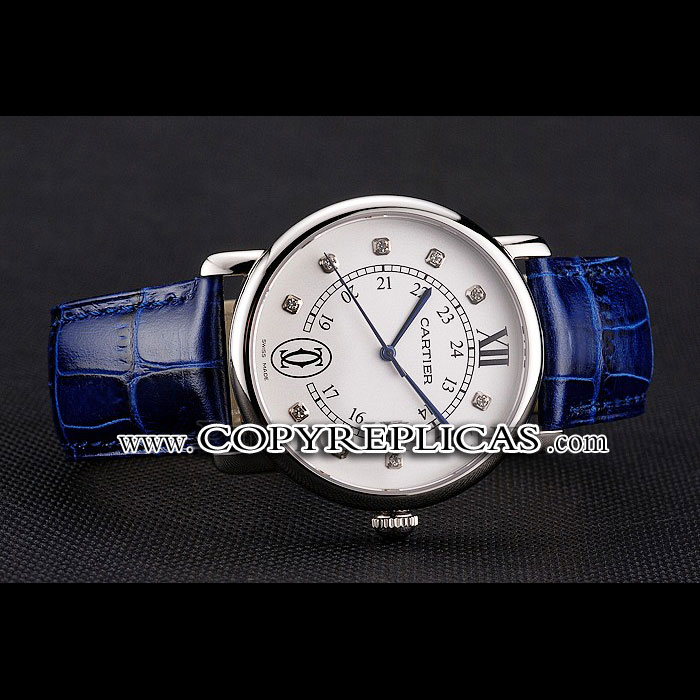 Cartier Ronde Solo White Dial Diamond Hour Marks Stainless Steel Case Blue Strap CTR5984 - Photo-2