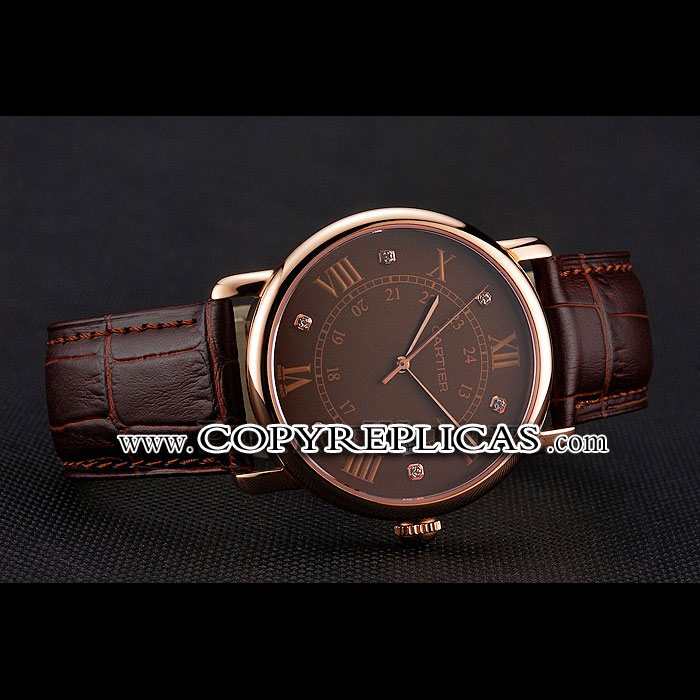 Cartier Ronde Solo Brown Dial Diamond Hour Marks Rose Gold Case Brown Leather Strap CTR5987 - Photo-2