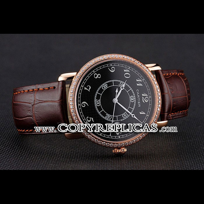 Cartier Ronde Solo Black Dial Diamond Bezel Rose Gold Case Brown Leather Strap CTR5988 - Photo-2
