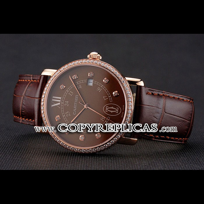 Cartier Ronde Solo Brown Dial Diamond Hour Marks And Bezel Rose Gold Leather Strap CTR5990 - Photo-2