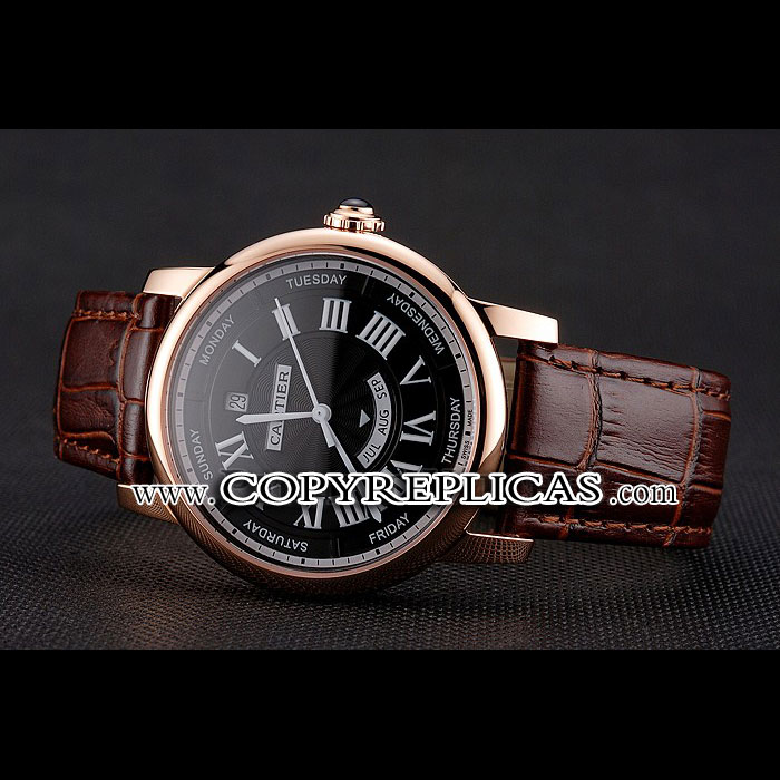 Swiss Cartier Rotonde Annual Calendar Black Dial Rose Gold Case Brown Leather Strap CTR5993 - Photo-2