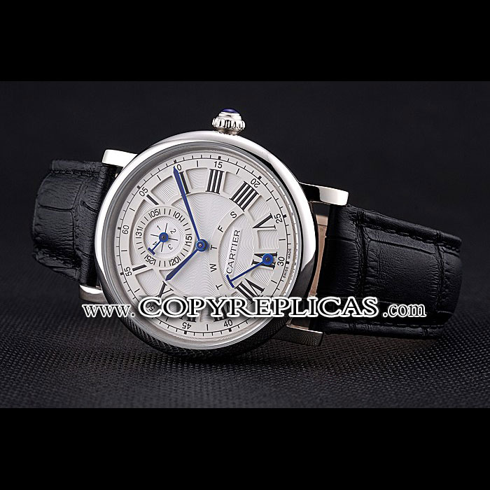 Cartier Rotonde White Dial Stainless Steel Case Black Leather Strap CTR6002 - Photo-2