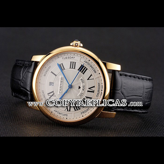 Swiss Cartier Rotonde Annual Calendar White Dial Gold Case Black Leather Strap CTR6003 - Photo-2