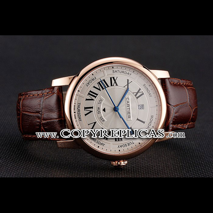 Swiss Cartier Rotonde Annual Calendar White Dial Rose Gold Case Brown Leather Strap CTR6004 - Photo-2