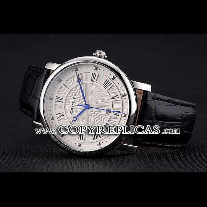 Cartier Rotonde Date White Dial Stainless Steel Case Black Leather Strap CTR6010 - Photo-2