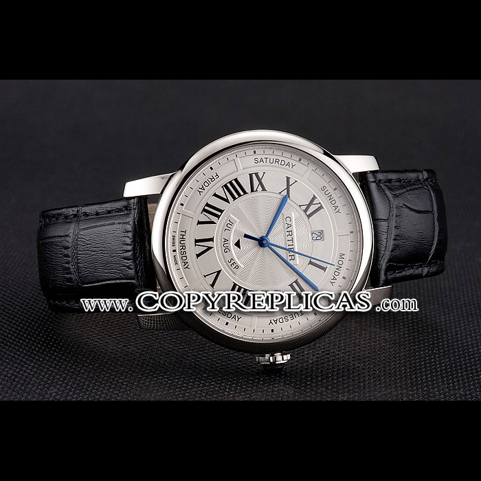 Swiss Cartier Rotonde Annual Calendar White Dial Stainless Steel Case Black Strap CTR6012 - Photo-2