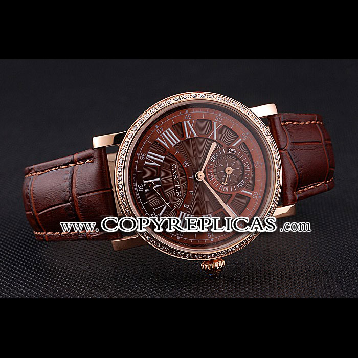 Cartier Rotonde Brown Dial Gold Case With Jewels Brown Leather Strap CTR6033 - Photo-2
