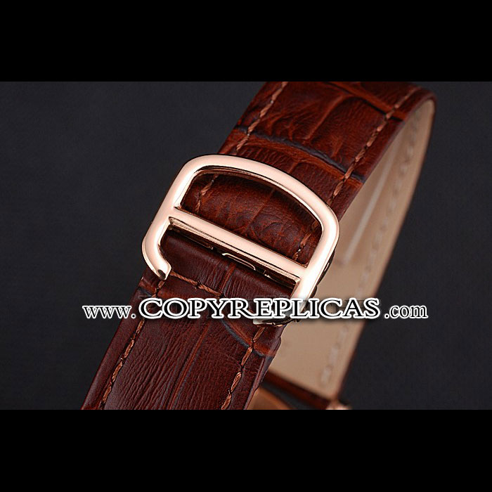 Cartier Rotonde Brown Dial Gold Case With Jewels Brown Leather Strap CTR6033 - Photo-3