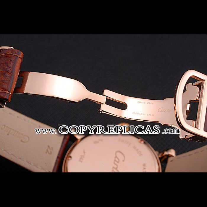 Cartier Rotonde Brown Dial Gold Case With Jewels Brown Leather Strap CTR6033 - Photo-4