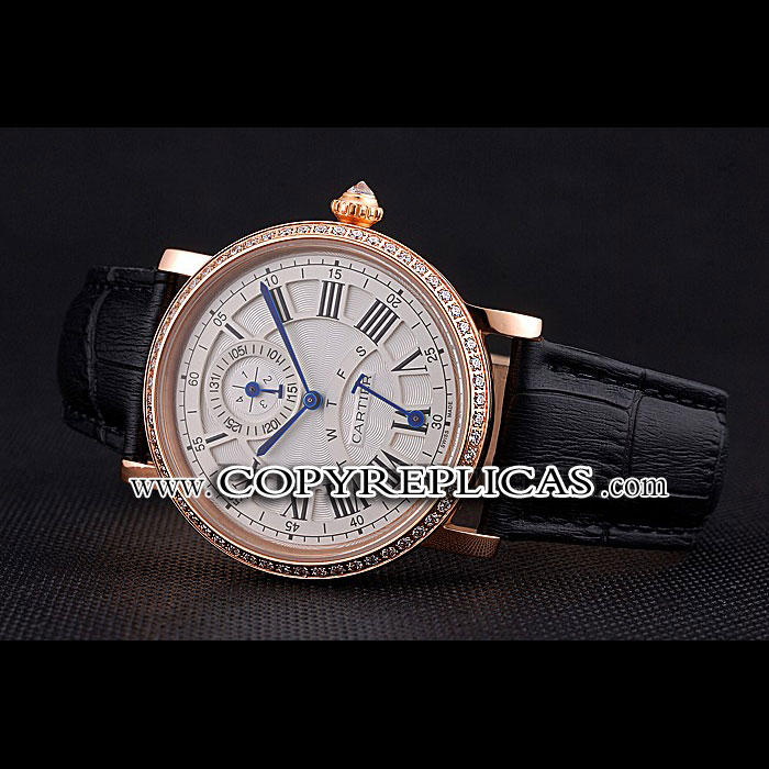 Cartier Rotonde White Dial Gold Case With Jewels Black Leather Strap CTR6034 - Photo-2