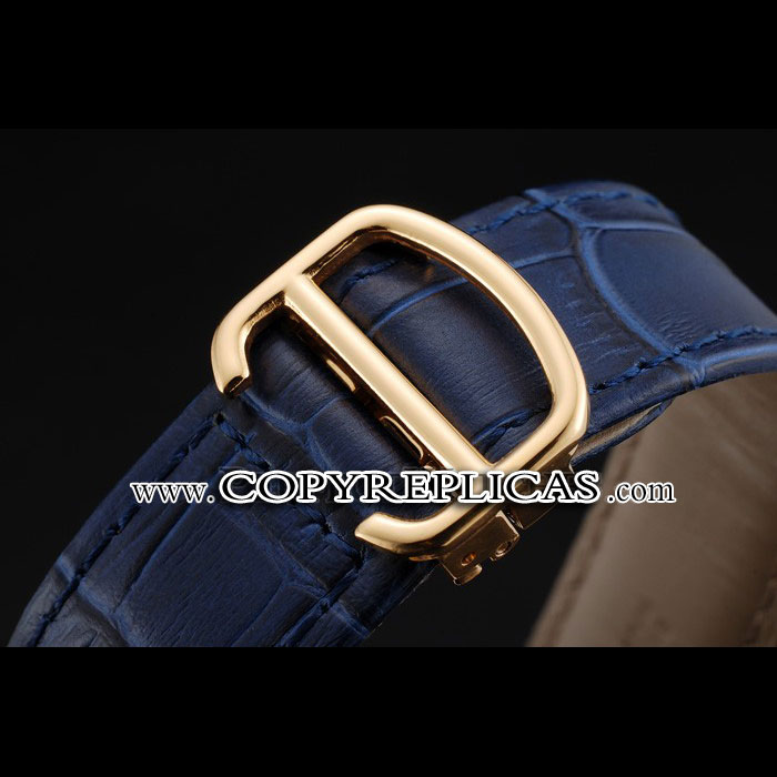 Swiss Cartier Rotonde Small Complication Blue Dial Gold Diamond Case Blue Leather Strap CTR6035 - Photo-3