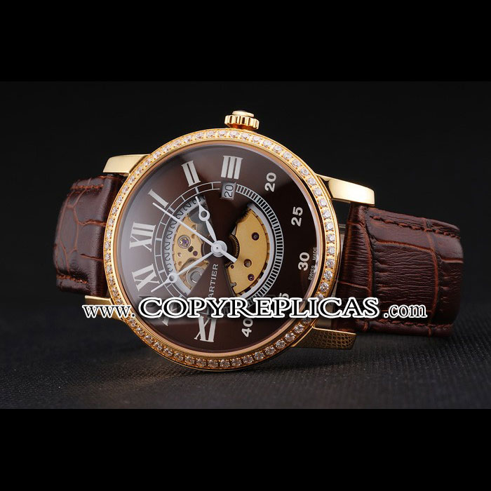 Swiss Cartier Rotonde Small Complication Brown Dial Gold Diamond Case Brown Strap CTR6036 - Photo-2